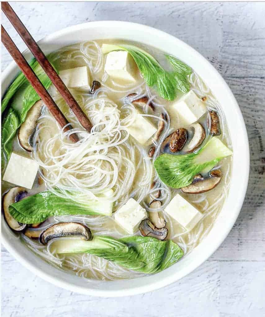 Vegan Miso Soup with Bok Choy and Rice Noodles by Herbivores Kitchen