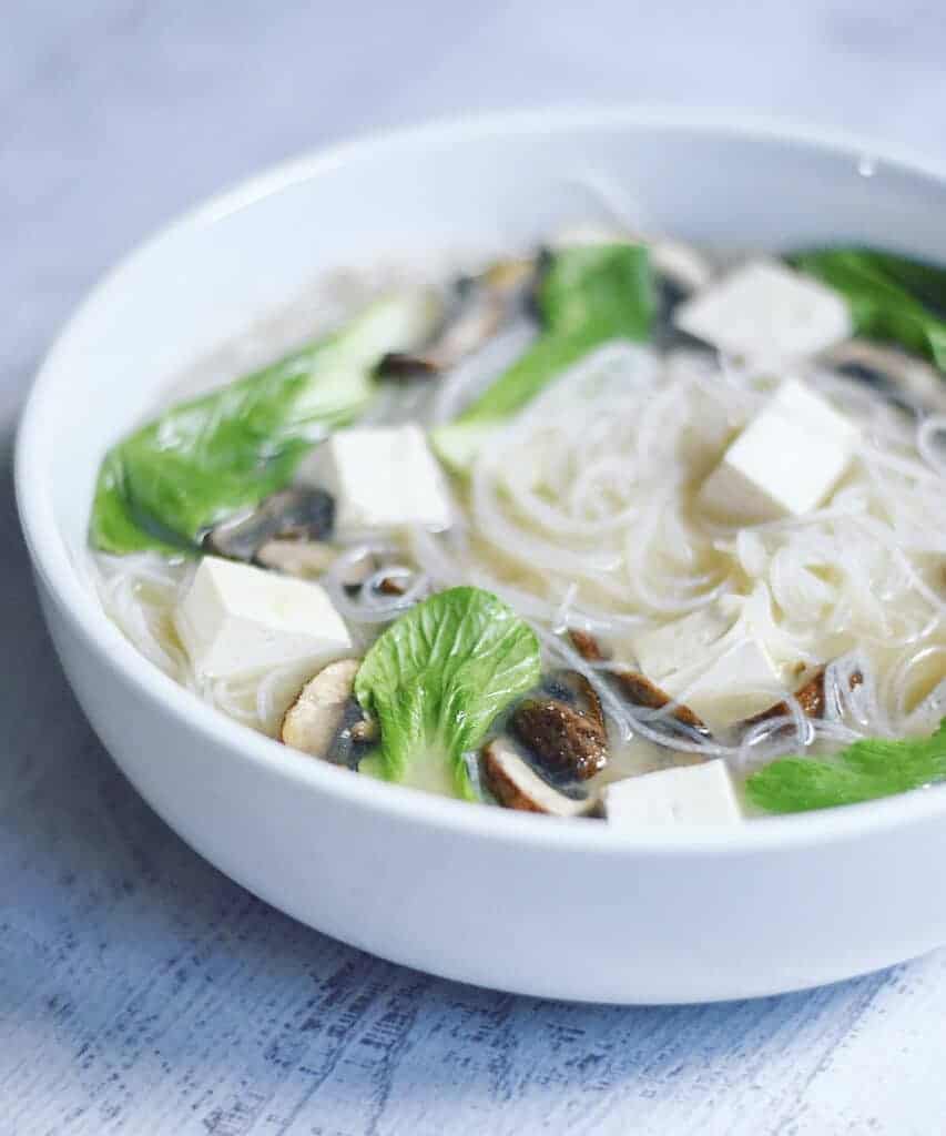 Vegan Miso Soup with Bok Choy and Rice Noodles by Herbivores Kitchen