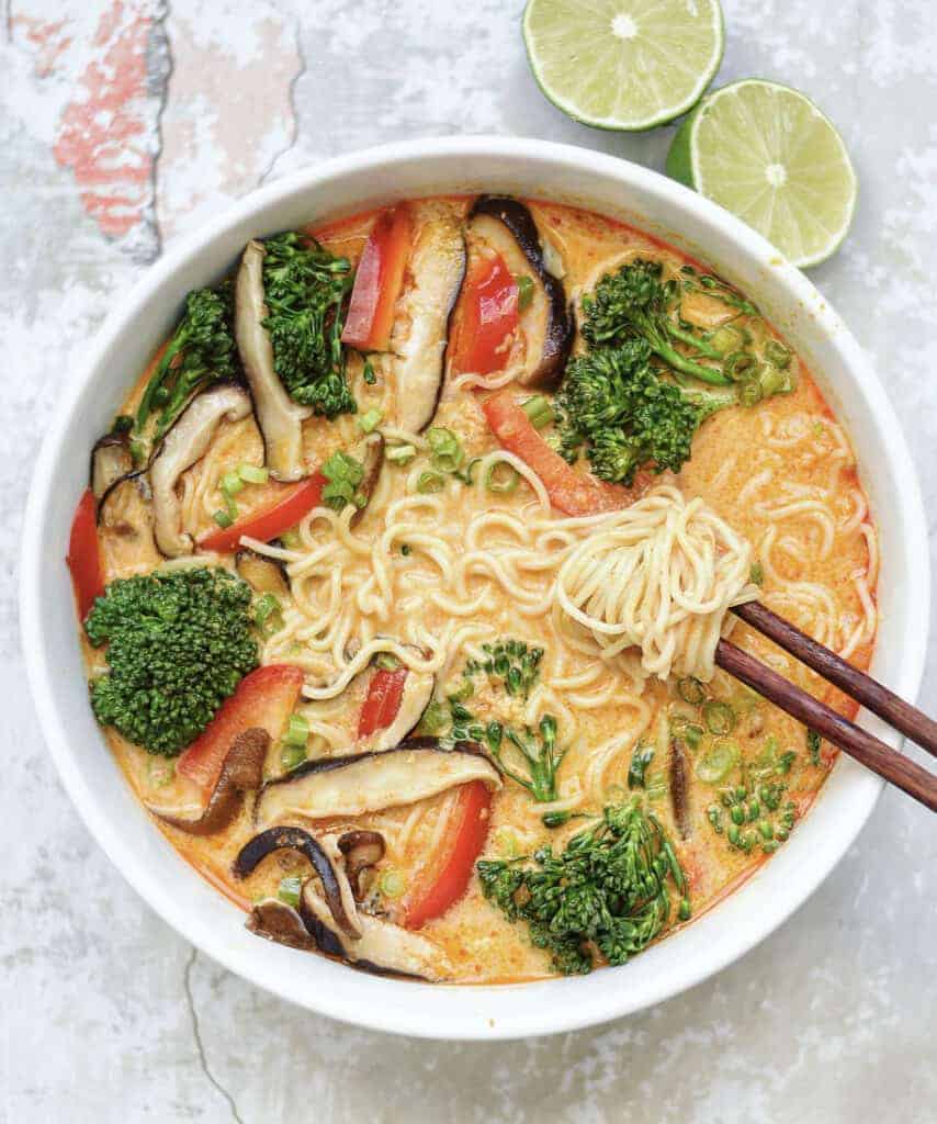 Vegan Soup Recipe: Thai Red Curry Ramen Noodle Bowls