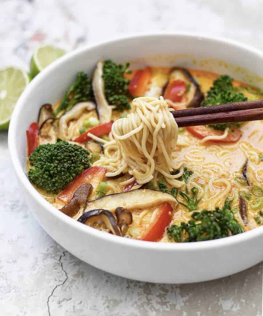 Vegan Soup Recipe: Thai Red Curry Ramen Noodle Bowls