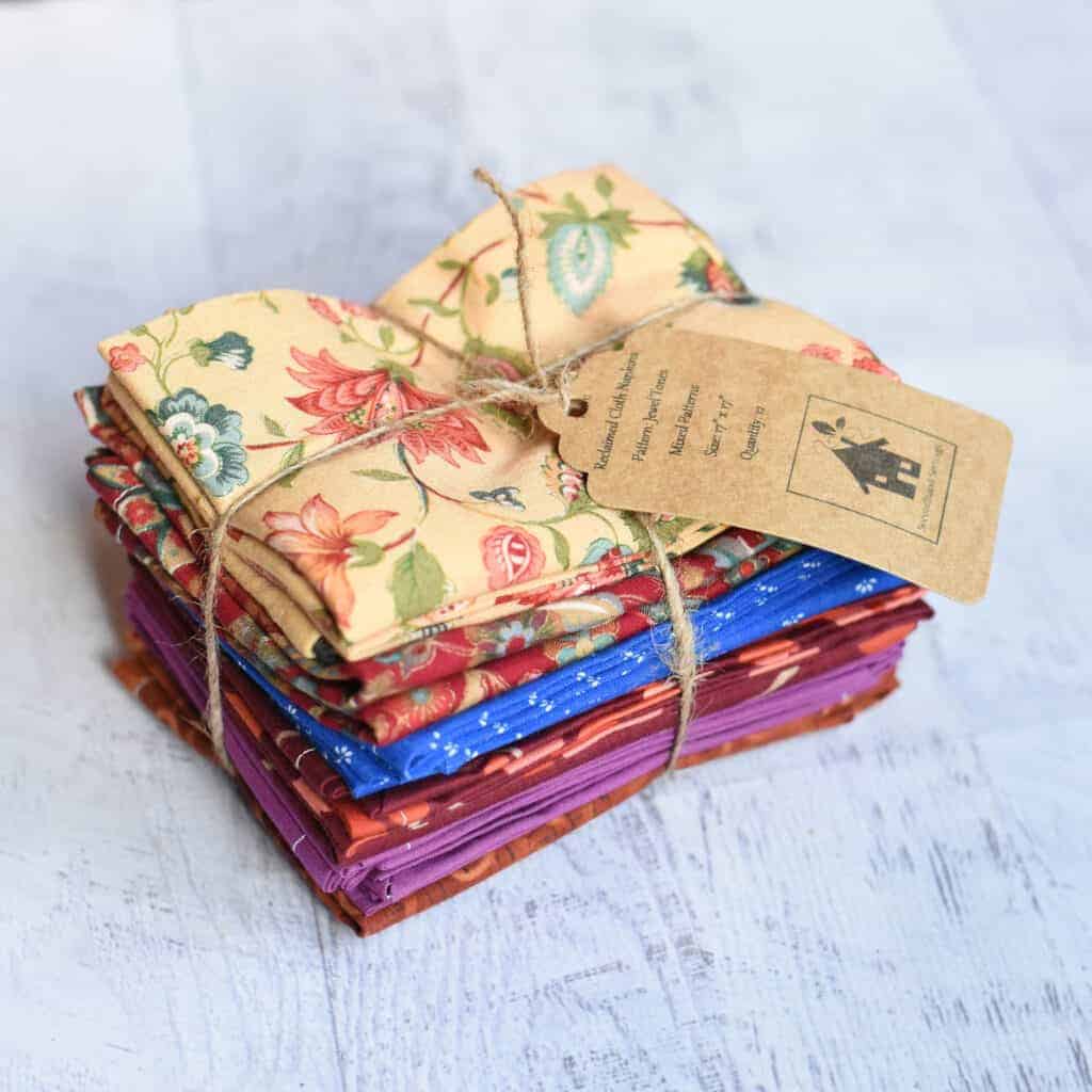 Reusable Cloth Napkins - Set of eight, Reclaimed textile zero waste napkins, environmentally friendly napkins