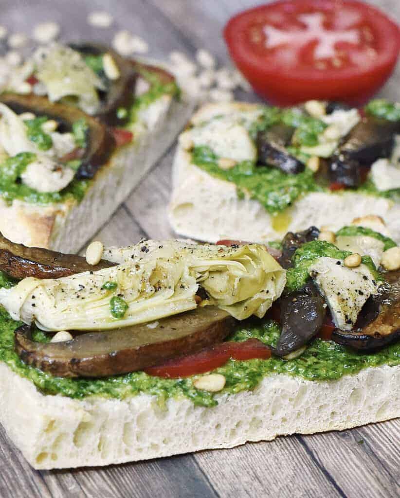 Roasted Portobello Mushrooms & Artichoke Vegan Sandwiches with Basil Pesto