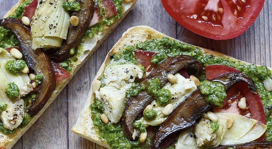 Roasted Portobello Mushroom and Artichoke Open-Faced Vegan Sandwiches