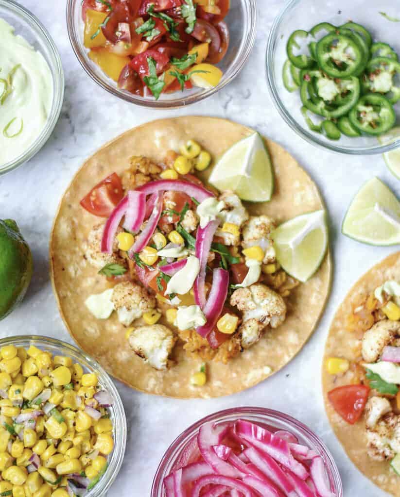 Spicy Red Lentil & Roasted Cauliflower Vegan Street Tacos