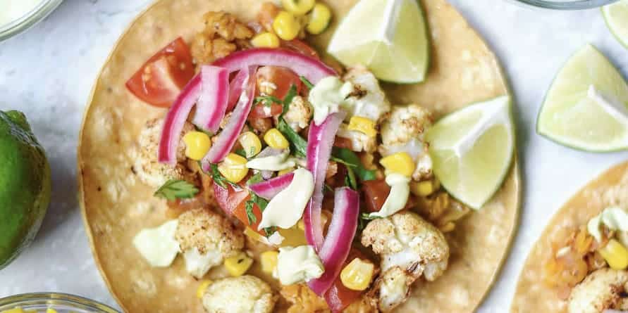 Spicy Red Lentil & Roasted Cauliflower Vegan Street Tacos