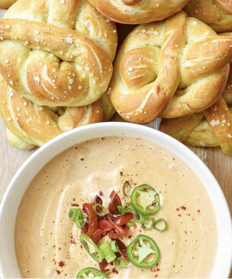 Homemade Soft Pretzels With A Vegan Cheese Sauce