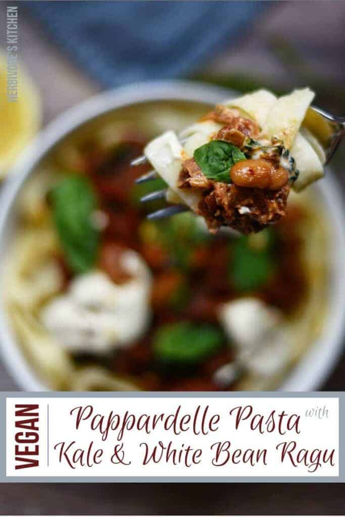 Pappardelle with Kale & White Bean Ragu and Cashew Cream Sauce