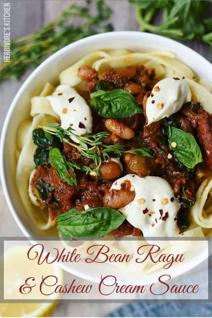 Pappardelle with Kale & White Bean Ragu and Cashew Cream Sauce