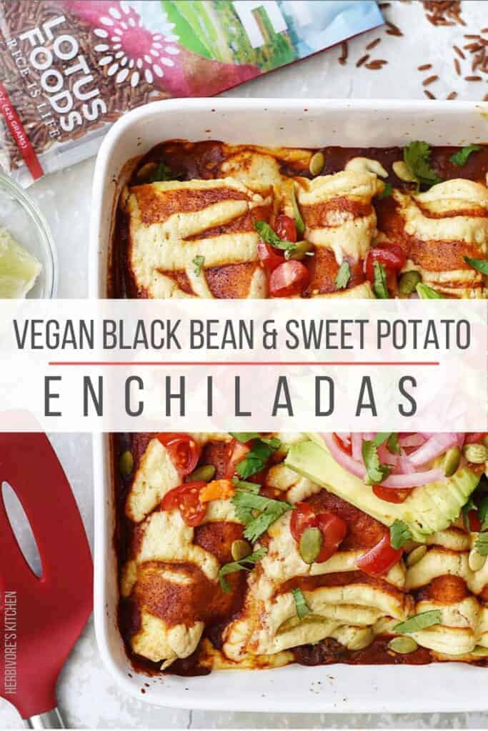 Black Bean & Sweet Potato Vegan Enchiladas with Cashew Cream Sauce