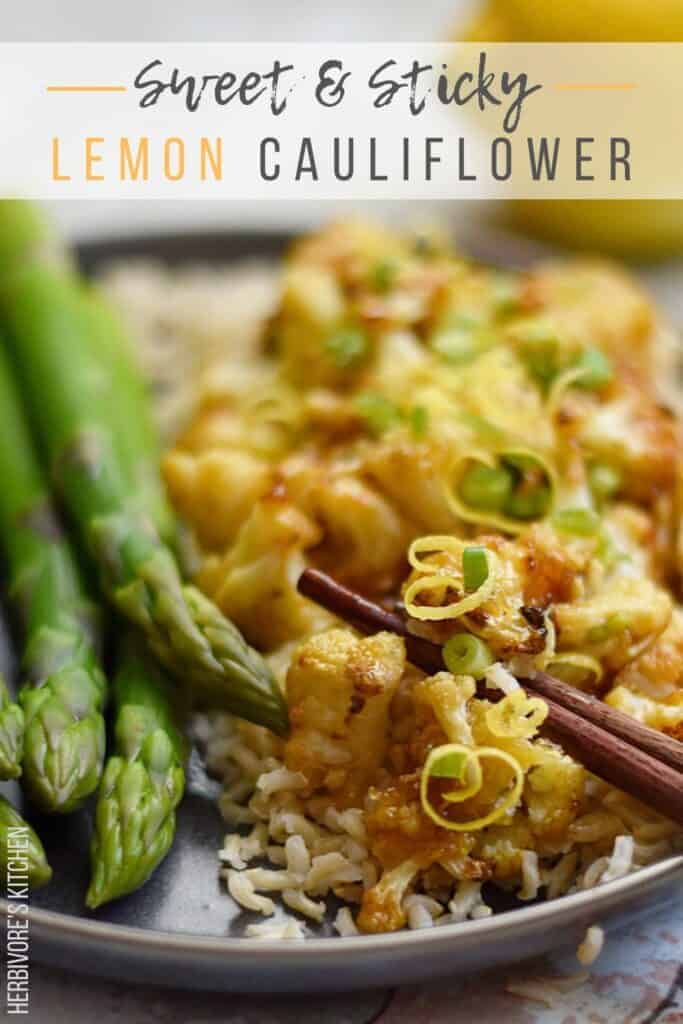 Roasted Cauliflower in a Sticky Lemon Sauce with Steamed Asparagus