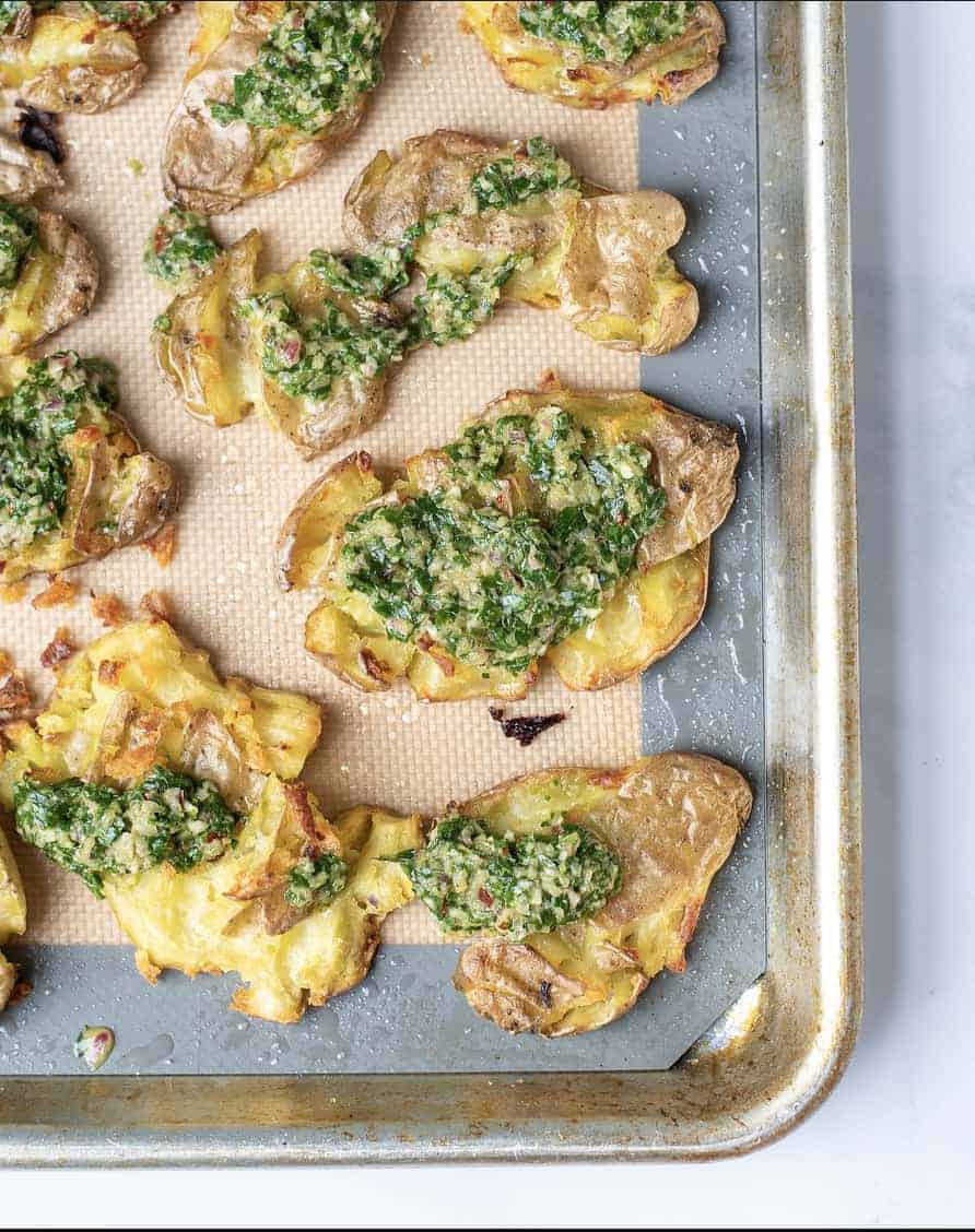 Crispy Smashed Potatoes with Chimichurri Sauce