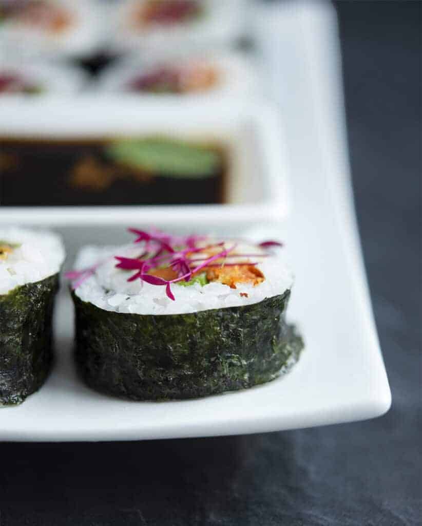 Vegetarian Sushi Recipe (Veggie Spicy Tuna Rolls) - Platings +