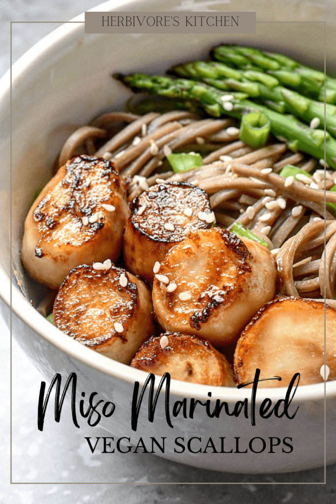 Miso Glazed Vegan Scallops Over Soba Noodles