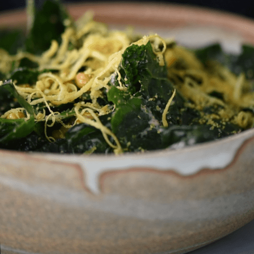 Vegan Kale Salad with Caesar Dressing & Chickpea Croutons