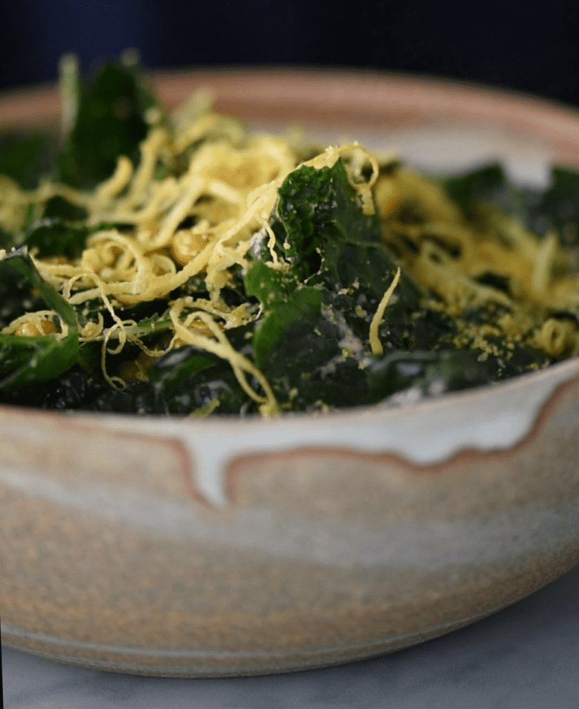 Vegan Kale Salad with Caesar Dressing & Chickpea Croutons