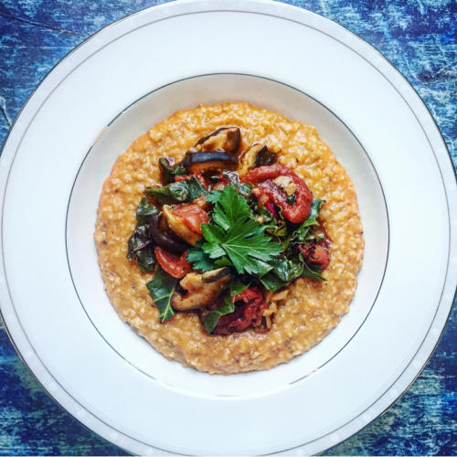Savory Oatmeal with Tomato Mushroom and Chard Stew Vegan Recipe